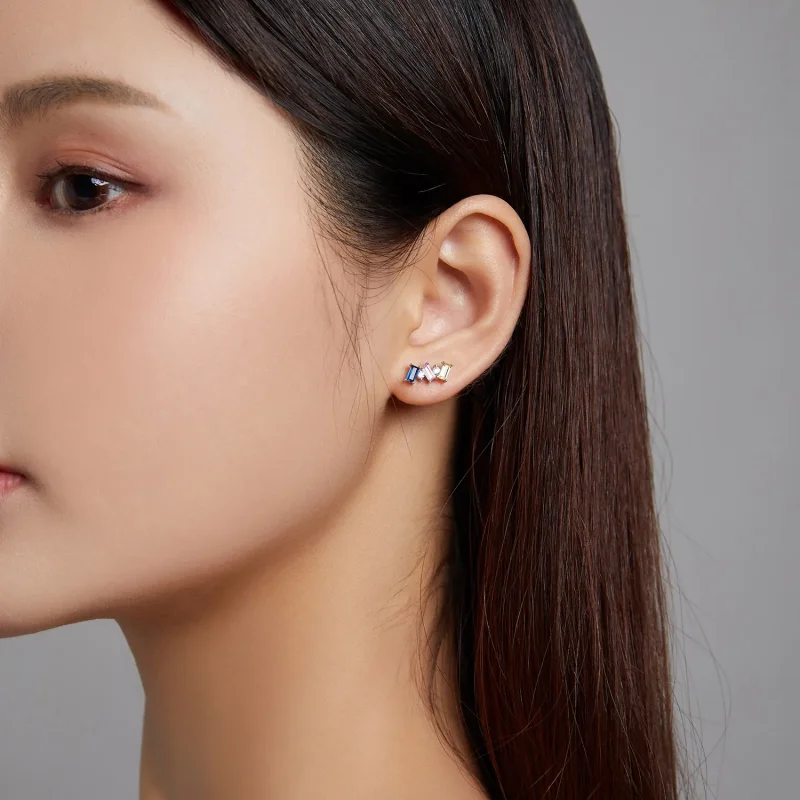 (image for) Pandora Style Geometric Art Stud Earrings - SCE1208 - View 3