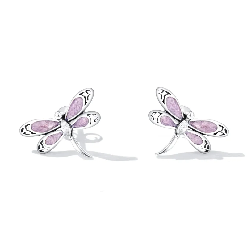 (image for) Pandora Style Girl Pink Dragonfly Stud Earrings - SCE1414 - View 2