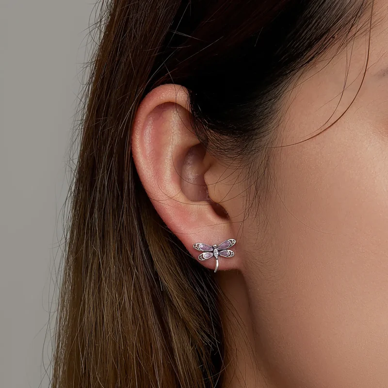 (image for) Pandora Style Girl Pink Dragonfly Stud Earrings - SCE1414 - View 6