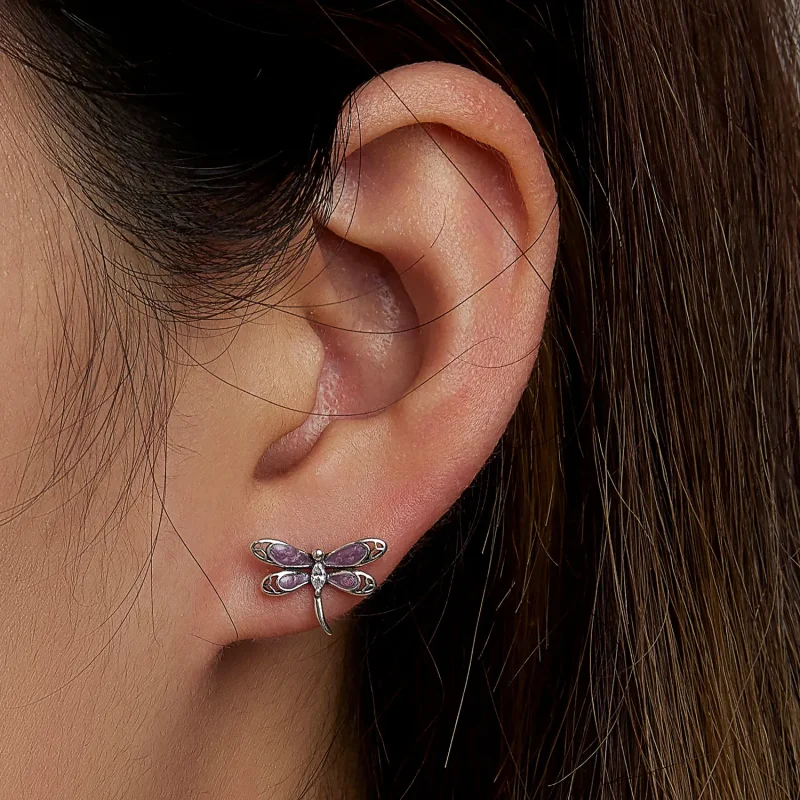 (image for) Pandora Style Girl Pink Dragonfly Stud Earrings - SCE1414 - View 7
