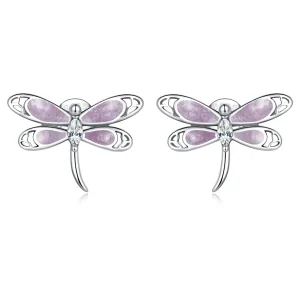 (image for) Pandora Style Girl Pink Dragonfly Stud Earrings - SCE1414