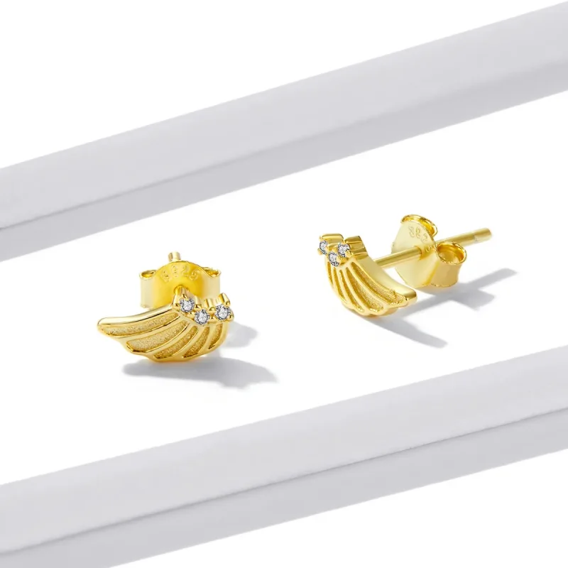 (image for) Pandora Style Golden Wings Stud Earrings - BSE524 - View 3