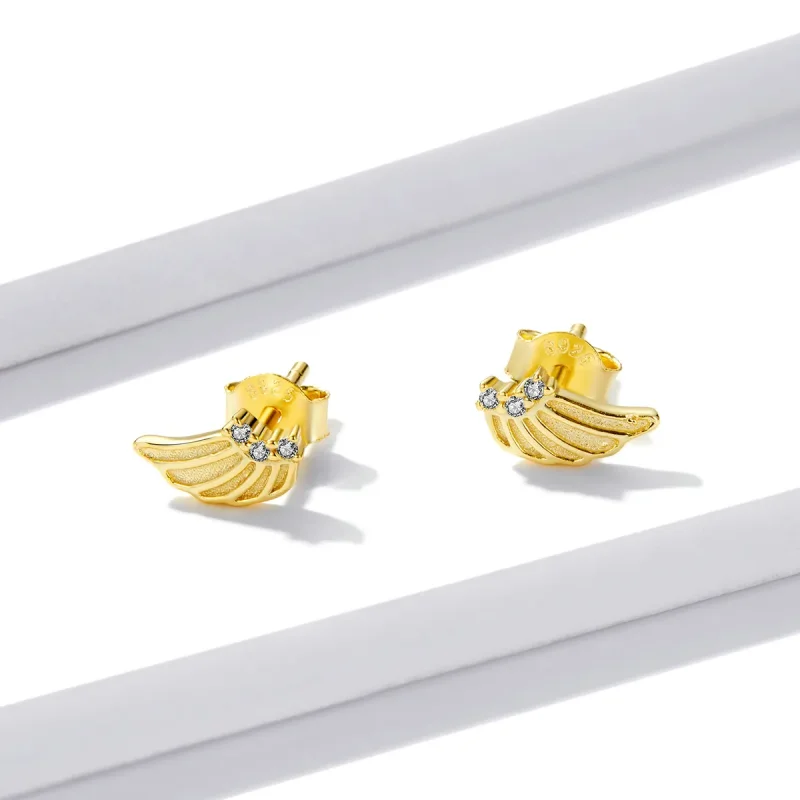 (image for) Pandora Style Golden Wings Stud Earrings - BSE524 - View 4