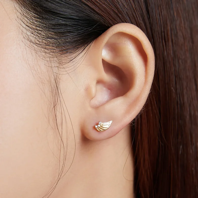 (image for) Pandora Style Golden Wings Stud Earrings - BSE524 - View 6