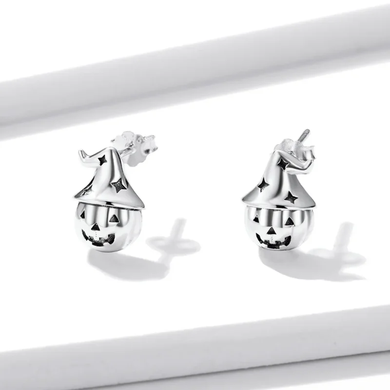 (image for) Pandora Style Halloween Pumpkin Stud Earrings - BSE537 - View 2