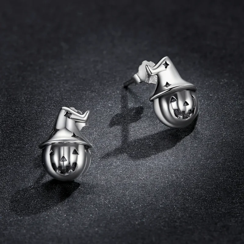(image for) Pandora Style Halloween Pumpkin Stud Earrings - BSE537 - View 5