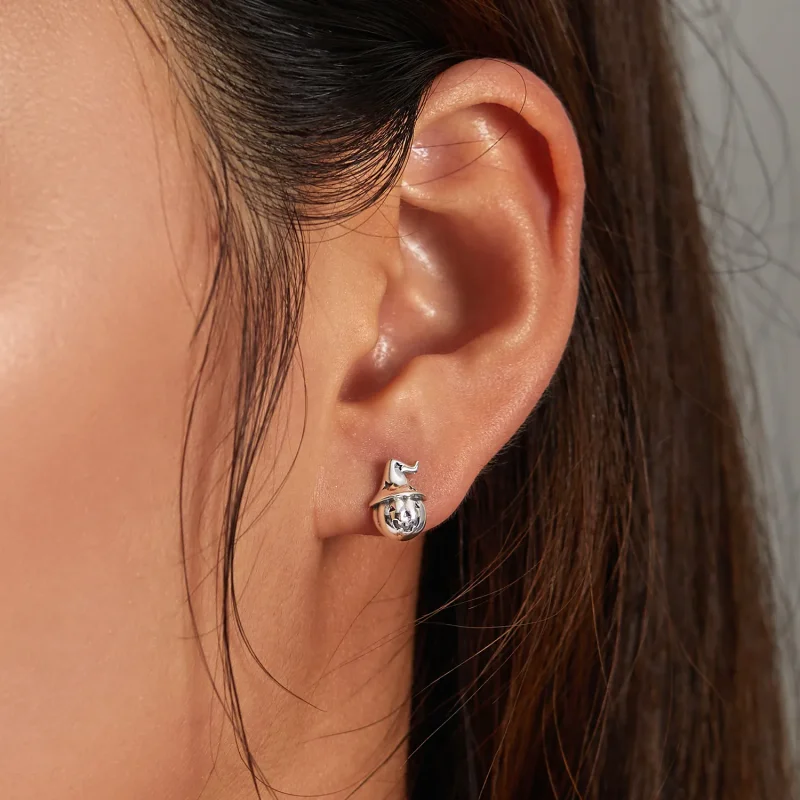 (image for) Pandora Style Halloween Pumpkin Stud Earrings - BSE537 - View 7