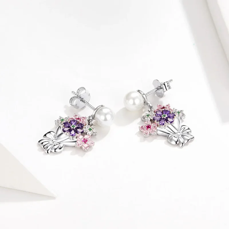 (image for) Pandora Style Holding Flowers Stud Earrings - BSE152 - View 3