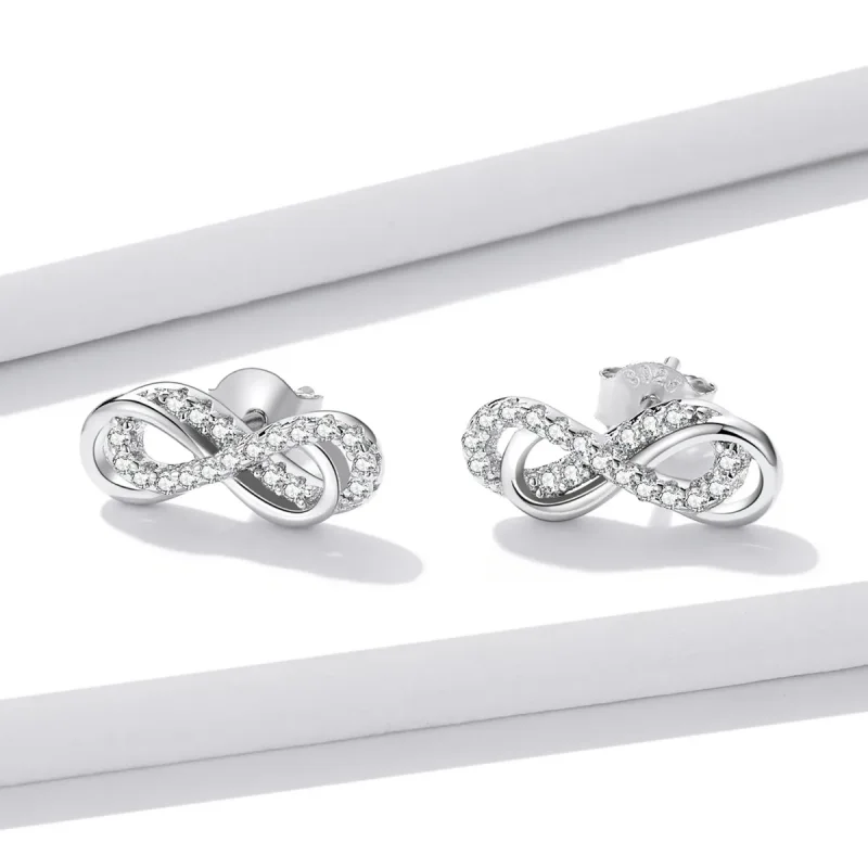 (image for) Pandora Style Infinity Symbols - Double Layer Stud Earrings - BSE542 - View 2