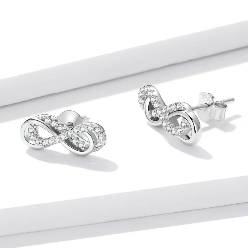 (image for) Pandora Style Infinity Symbols - Double Layer Stud Earrings - BSE542 - View 3