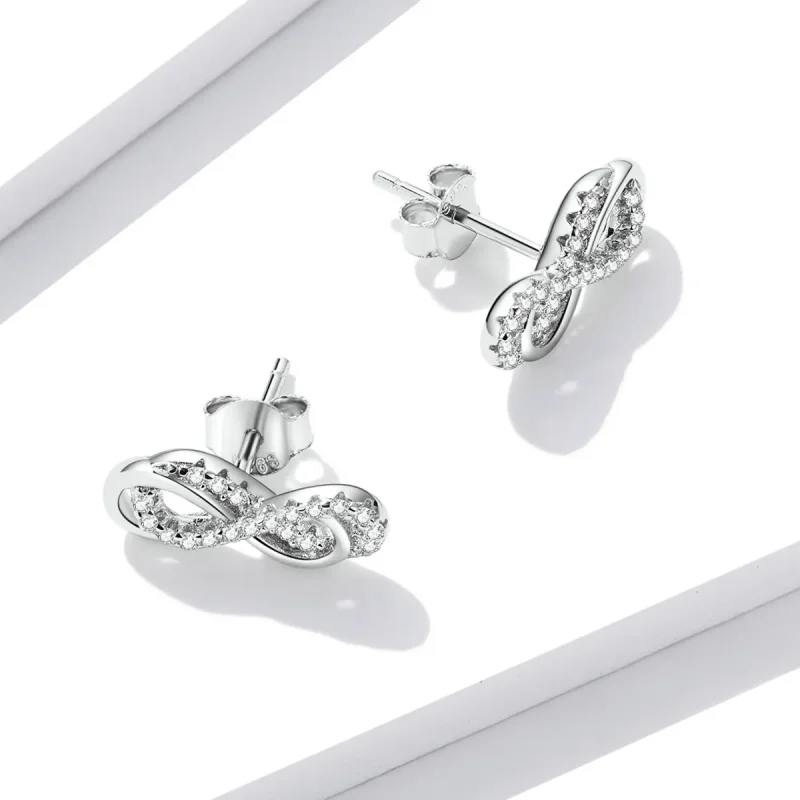 (image for) Pandora Style Infinity Symbols - Double Layer Stud Earrings - BSE542 - View 4