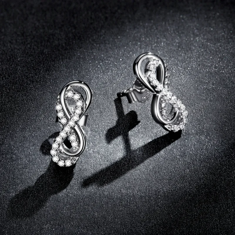 (image for) Pandora Style Infinity Symbols - Double Layer Stud Earrings - BSE542 - View 5