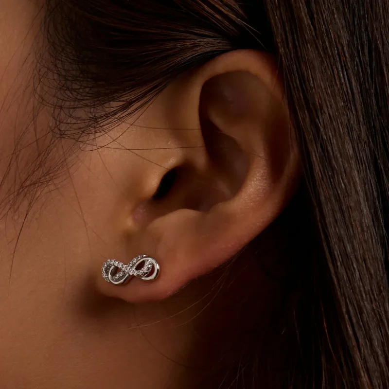 (image for) Pandora Style Infinity Symbols - Double Layer Stud Earrings - BSE542 - View 7