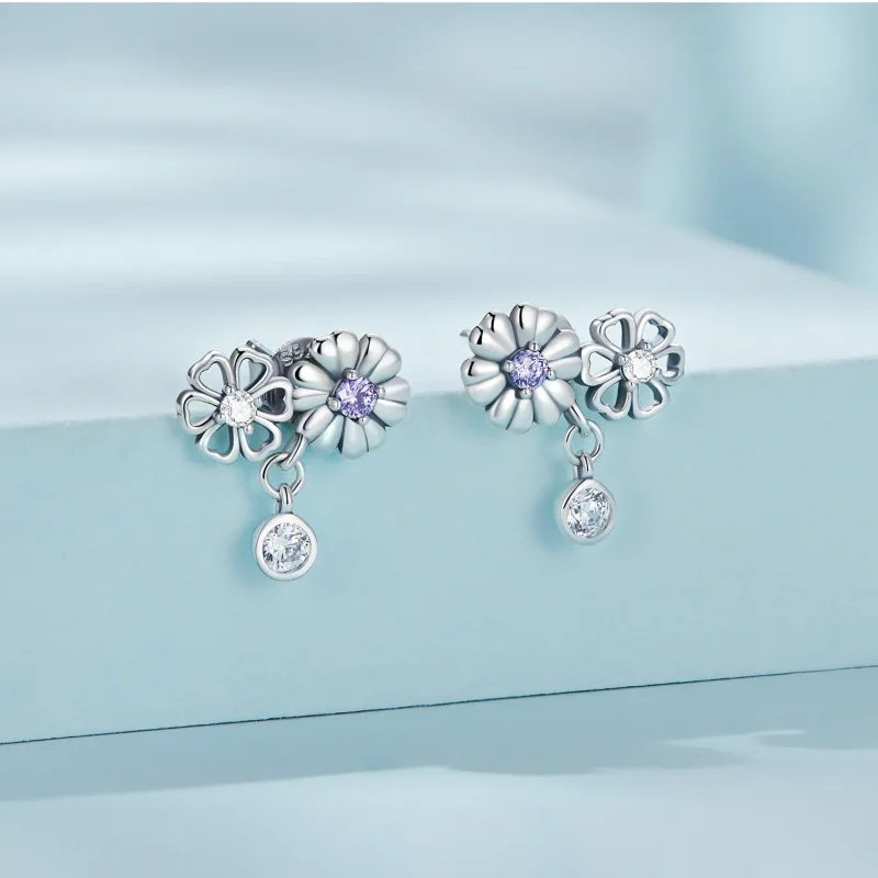 (image for) Pandora Style Little Daisy Stud Earrings - SCE1514 - View 2