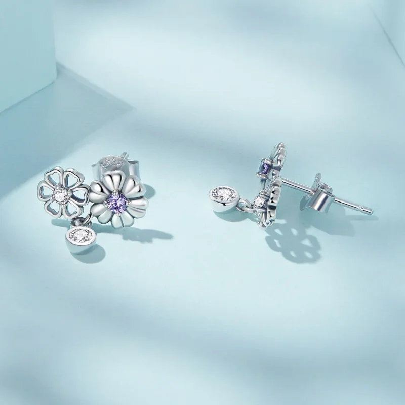 (image for) Pandora Style Little Daisy Stud Earrings - SCE1514 - View 3