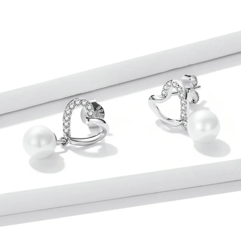 (image for) Pandora Style Love Shell Beads-Elegant Stud Earrings - BSE552 - View 3