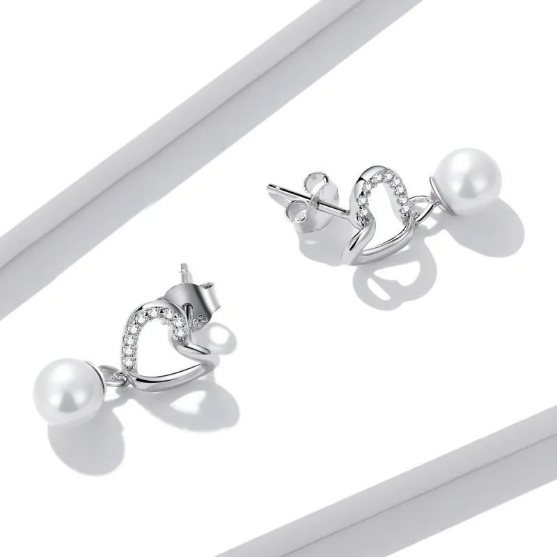 (image for) Pandora Style Love Shell Beads-Elegant Stud Earrings - BSE552 - View 4