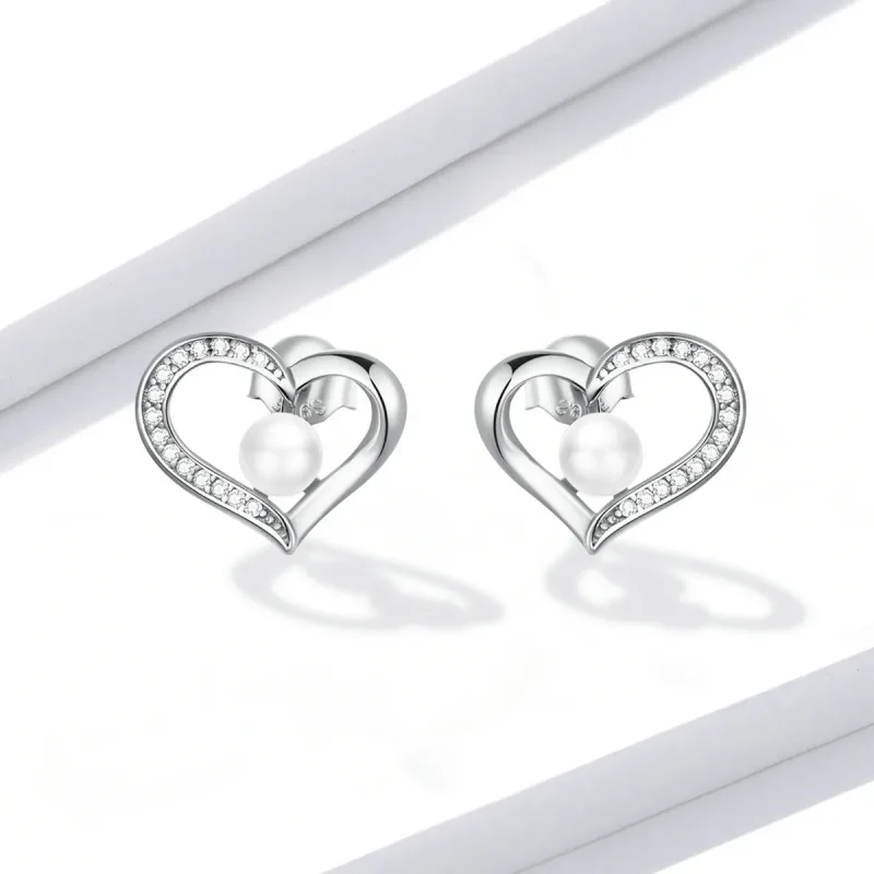 (image for) Pandora Style Love Shell Beads - Simple Stud Earrings - BSE550-A - View 2