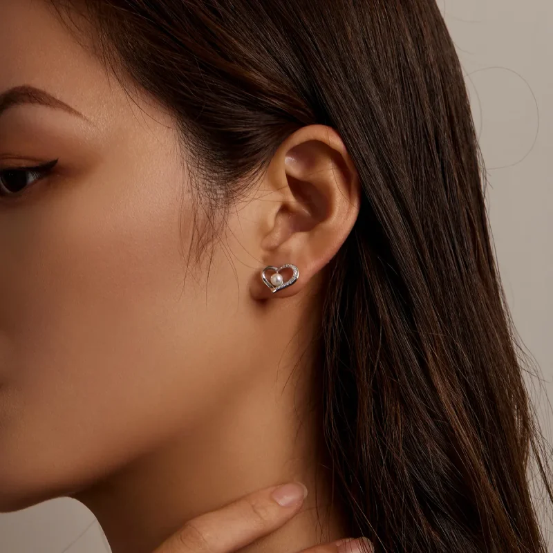 (image for) Pandora Style Love Shell Beads - Simple Stud Earrings - BSE550-A - View 3