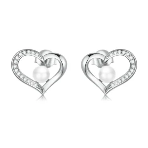 (image for) Pandora Style Love Shell Beads - Simple Stud Earrings - BSE550-A