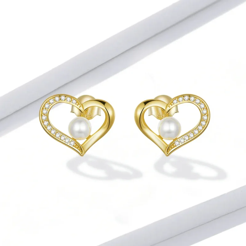 (image for) Pandora Style Love Shell Beads - Simple Stud Earrings - BSE550-B - View 2