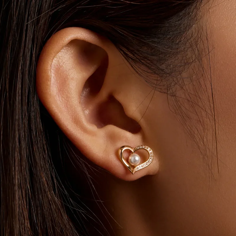 (image for) Pandora Style Love Shell Beads - Simple Stud Earrings - BSE550-B - View 4