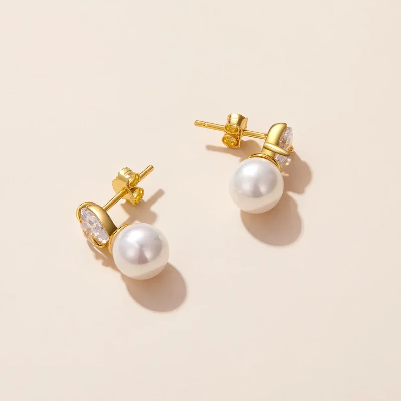 (image for) Pandora Style Love Shell Beads Stud Earrings - SCE1318 - View 2