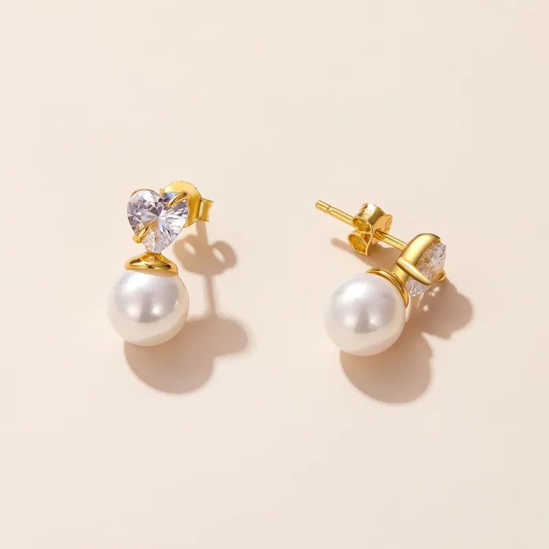 (image for) Pandora Style Love Shell Beads Stud Earrings - SCE1318 - View 3
