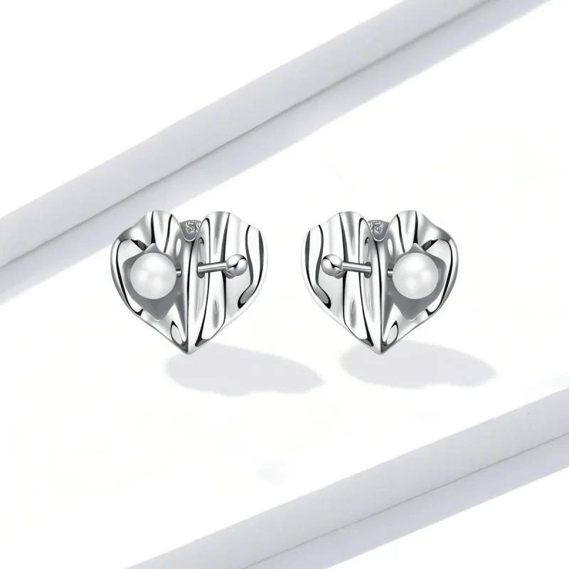 (image for) Pandora Style Love Shell Beads - Texture Stud Earrings - BSE551-A - View 2