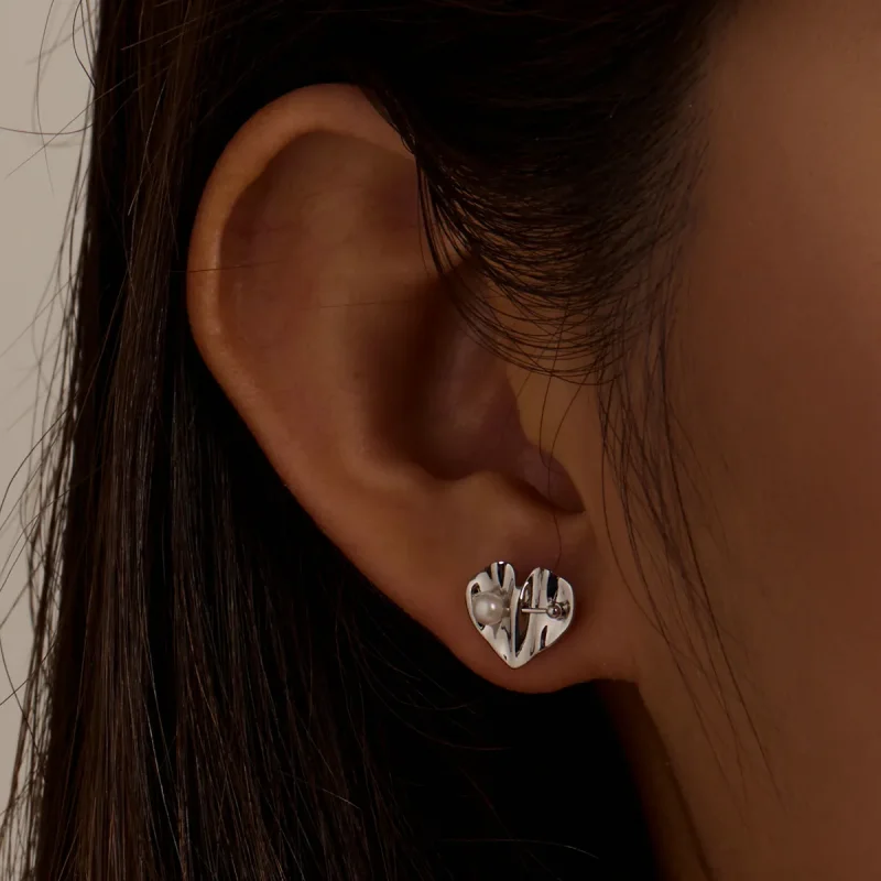 (image for) Pandora Style Love Shell Beads - Texture Stud Earrings - BSE551-A - View 4