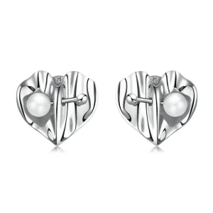 (image for) Pandora Style Love Shell Beads - Texture Stud Earrings - BSE551-A