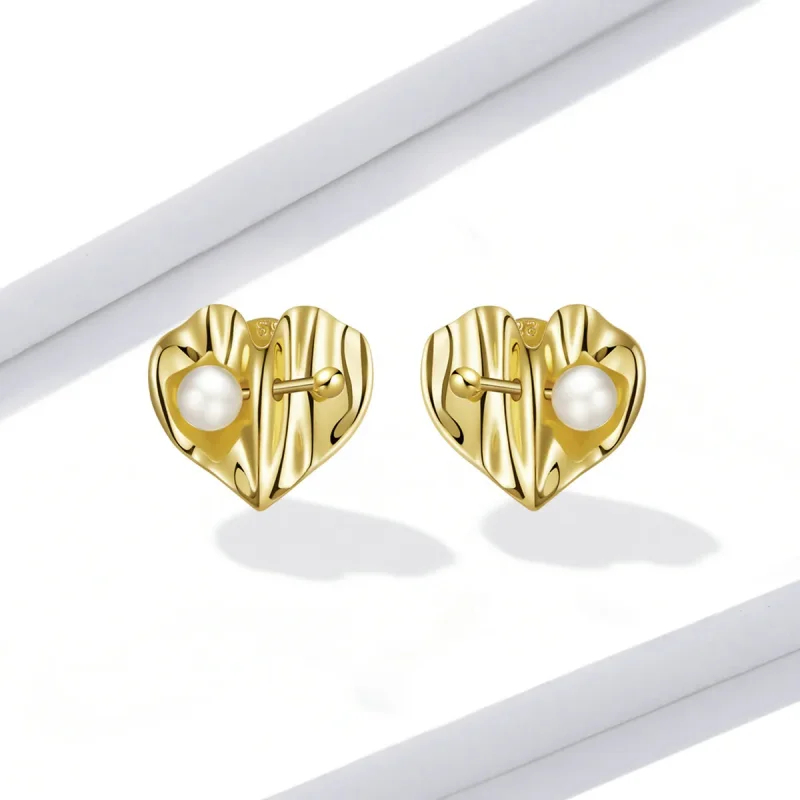 (image for) Pandora Style Love Shell Beads - Texture Stud Earrings - BSE551 - View 2