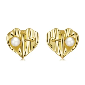 (image for) Pandora Style Love Shell Beads - Texture Stud Earrings - BSE551
