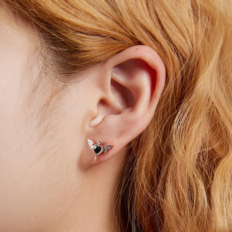 (image for) Pandora Style Love Wings Stud Earrings - SCE1179-BK - View 5