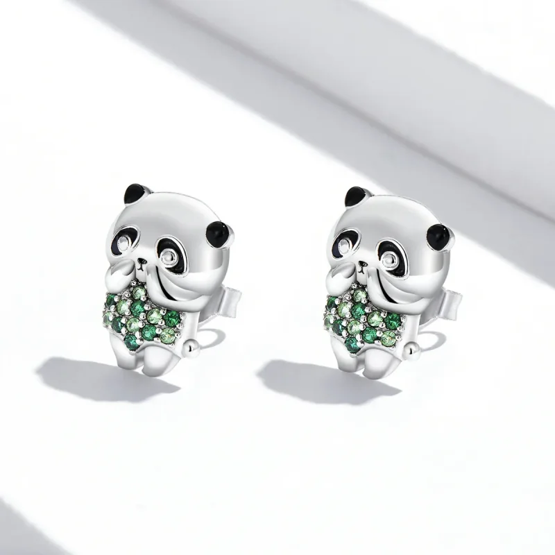 (image for) Pandora Style Mini Panda Stud Earrings - SCE1370 - View 2