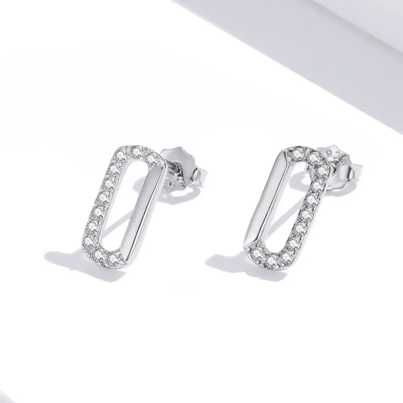 (image for) Pandora Style Mini Paper Clip Stud Earrings - SCE1330 - View 2