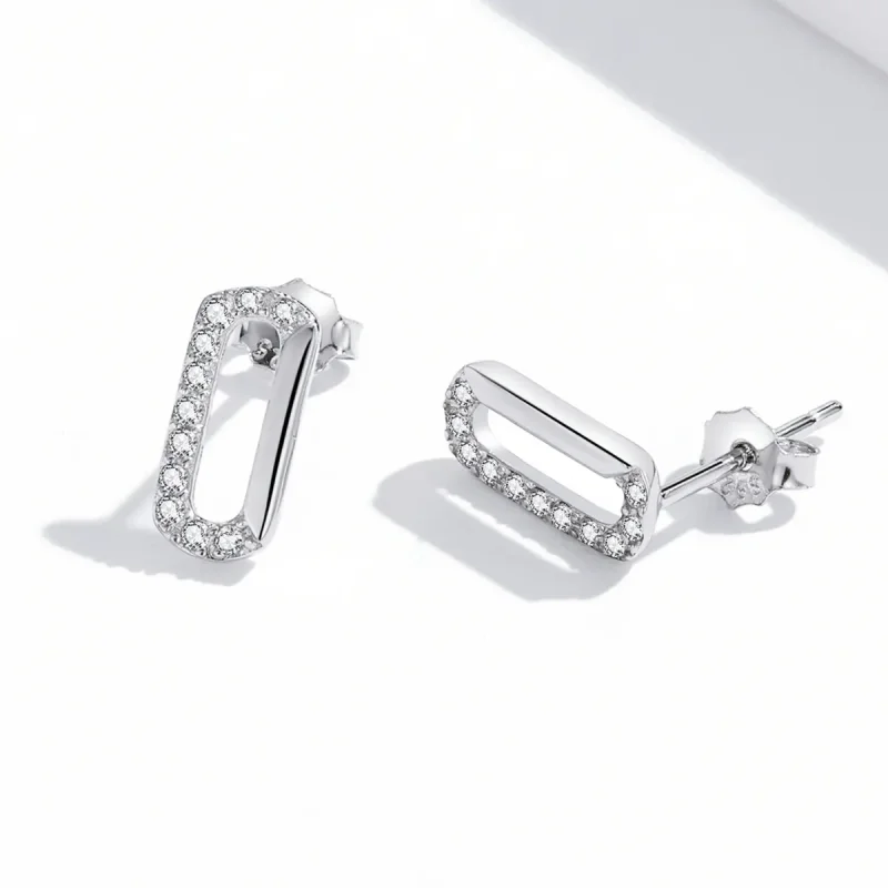 (image for) Pandora Style Mini Paper Clip Stud Earrings - SCE1330 - View 3