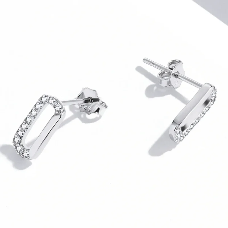 (image for) Pandora Style Mini Paper Clip Stud Earrings - SCE1330 - View 4