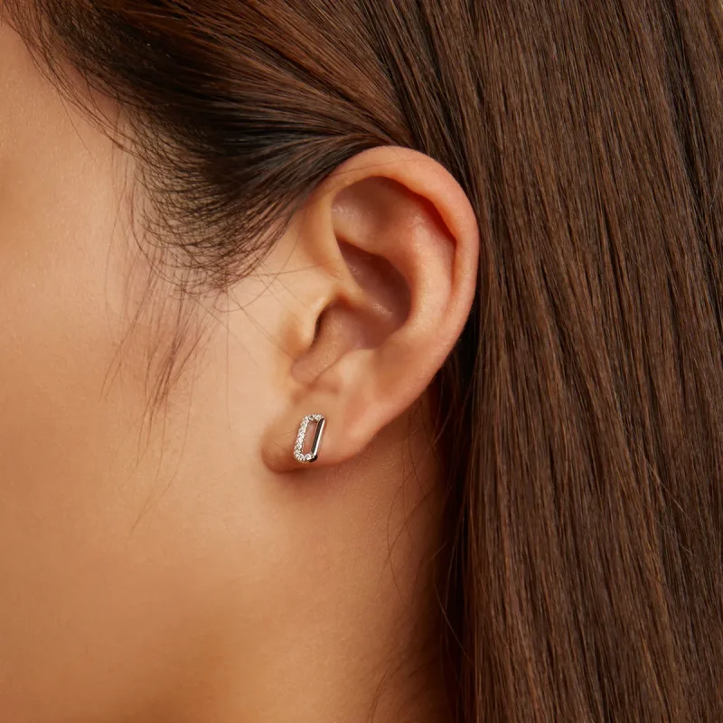 (image for) Pandora Style Mini Paper Clip Stud Earrings - SCE1330 - View 7