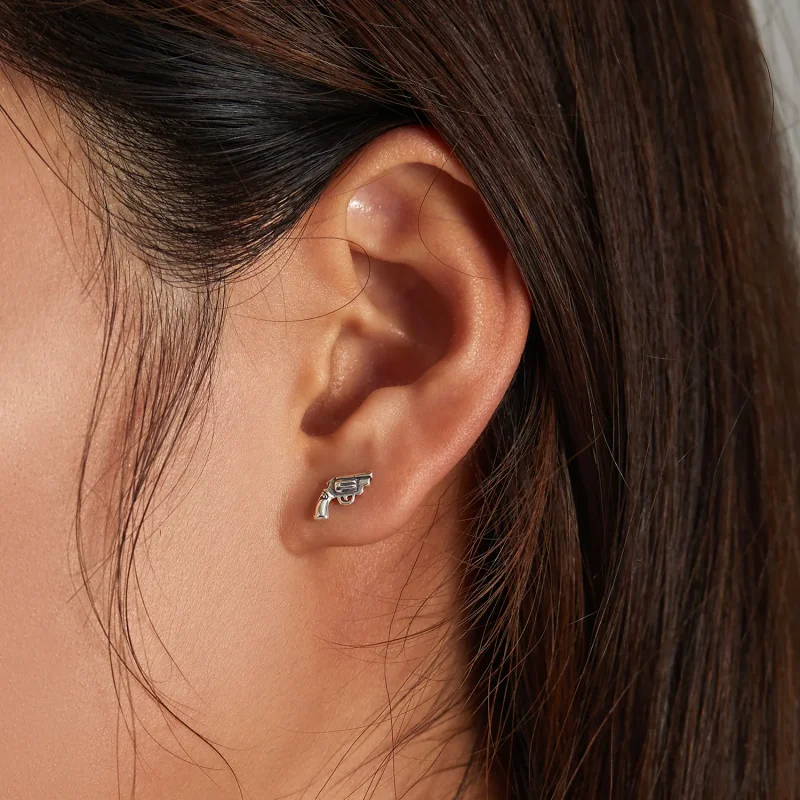 (image for) Pandora Style Mini Pistol Stud Earrings - SCE1293 - View 6