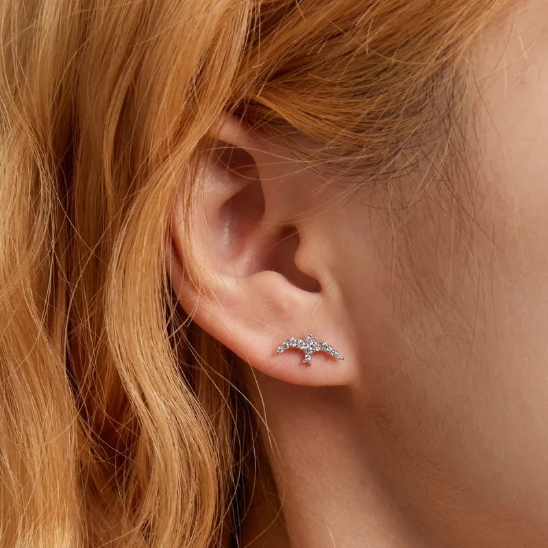 (image for) Pandora Style Mini Swallow Stud Earrings - BSE594 - View 7