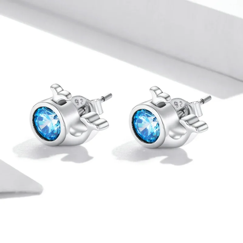 (image for) Pandora Style Mini Whale Stud Earrings - SCE1366 - View 2