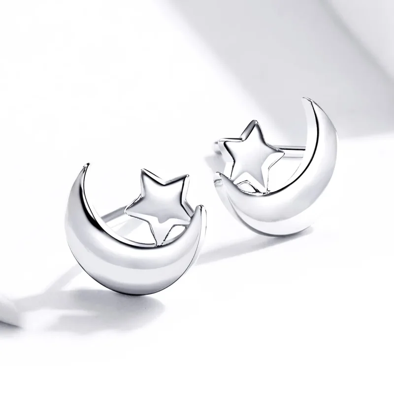 (image for) Pandora Style Moon and Stars Stud Earrings - SCE726 - View 4
