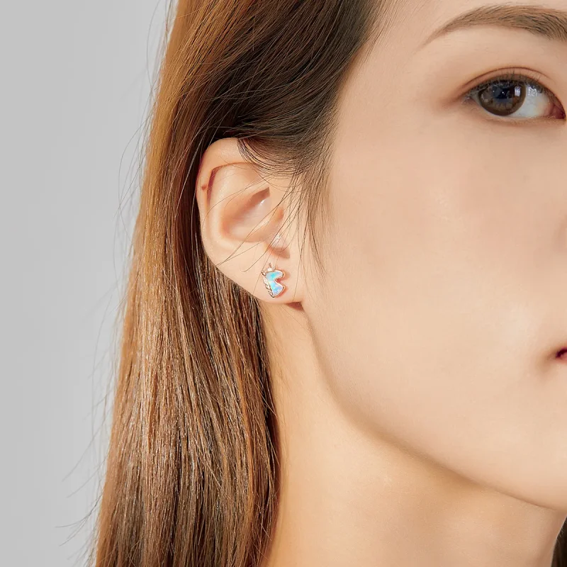 (image for) Pandora Style Ocean Blue Opal Unicorn Stud Earrings - SCE815-C - View 7
