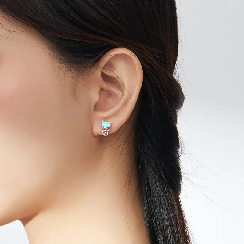 (image for) Pandora Style Opal Cute Cat Stud Earrings - SCE828 - View 6