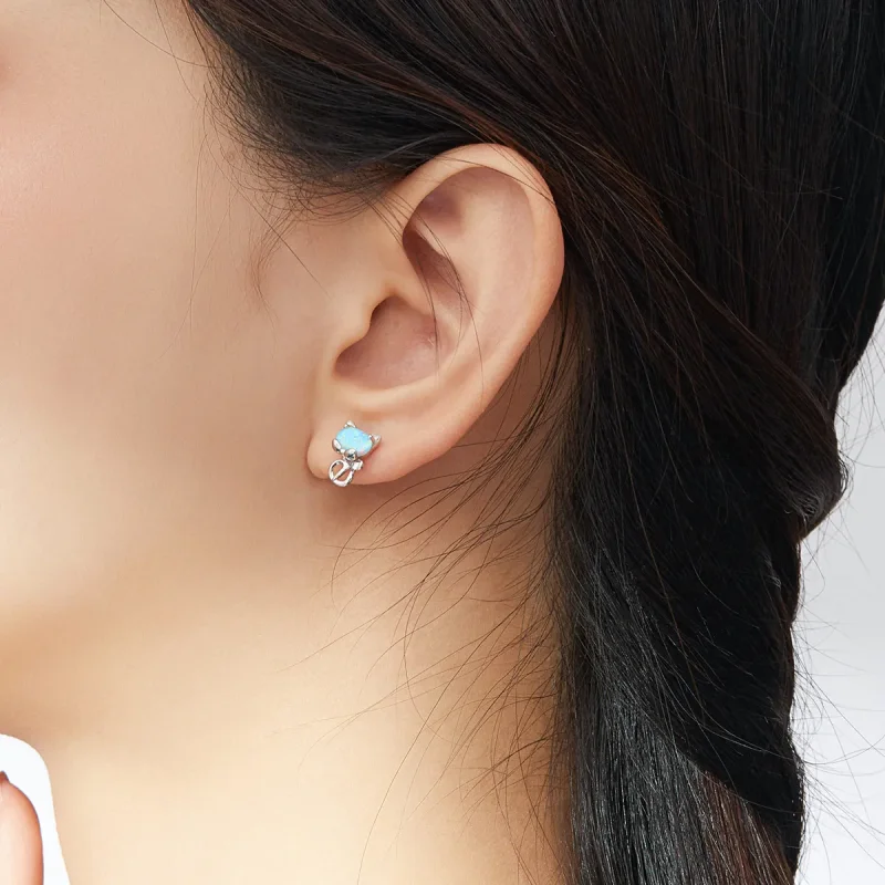 (image for) Pandora Style Opal Cute Cat Stud Earrings - SCE828 - View 7