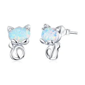 (image for) Pandora Style Opal Cute Cat Stud Earrings - SCE828