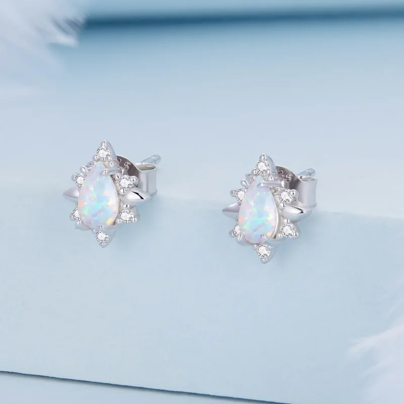(image for) Pandora Style Opal Drop Stud Earrings - BSE685 - View 2