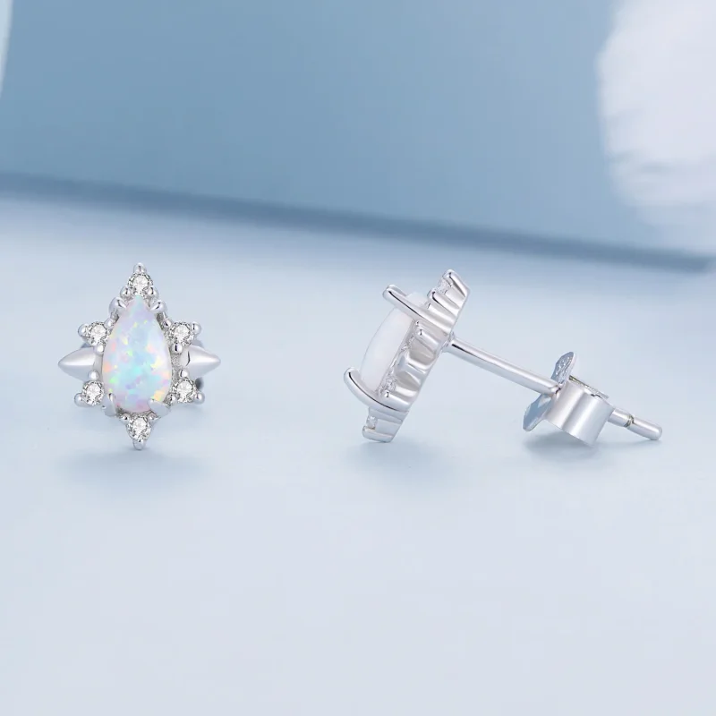 (image for) Pandora Style Opal Drop Stud Earrings - BSE685 - View 3