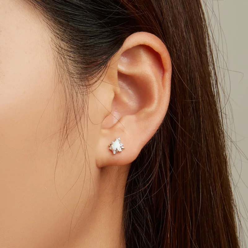 (image for) Pandora Style Opal Drop Stud Earrings - BSE685 - View 7